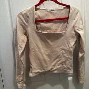 Good American Cream Fitted Long Sleeve Blouse